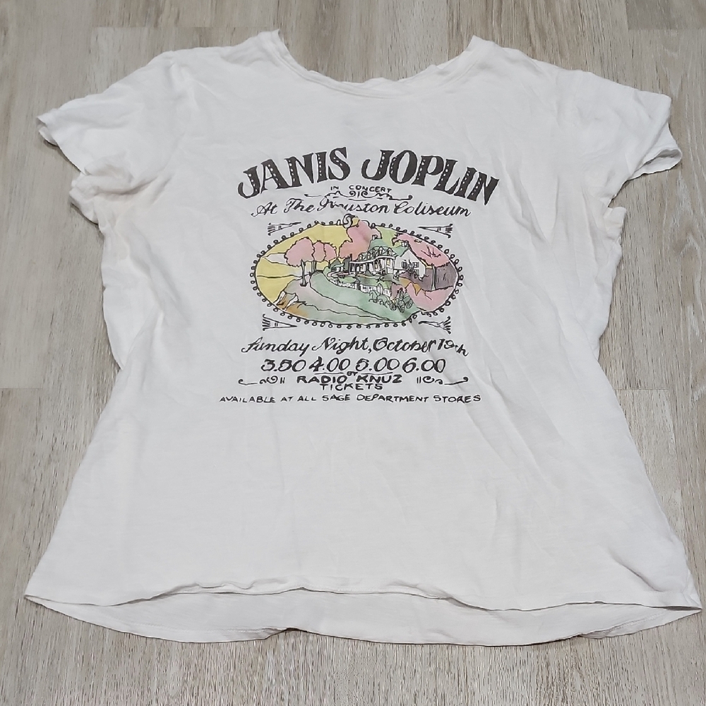 Lucky Brand White Janis Joplin Graphic Tee with Pastel Print
